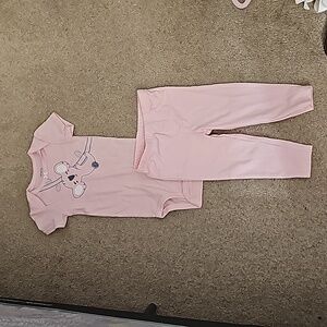 2 piece  Carter's 12m set. Pink short sleeved koalabear one-sie, and pink pants.